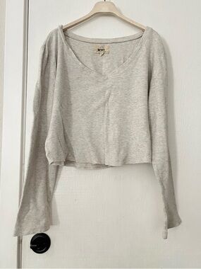 Madewell Heather Gray V Neck Long Sleeve Crop Tee Large